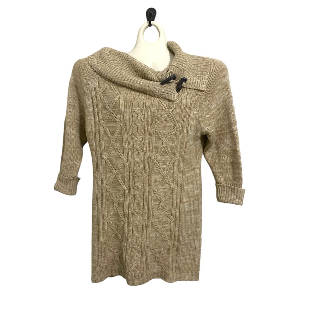 Les Tricots marled beige knit cowl neck sweater with toggle button details